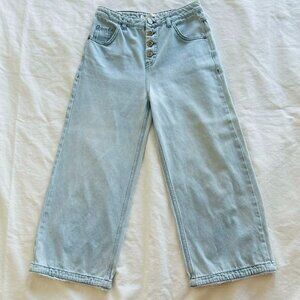 acoté Light Wash 100% Italian Cotton Cropped Culotte Wide Leg Jeans – US 0